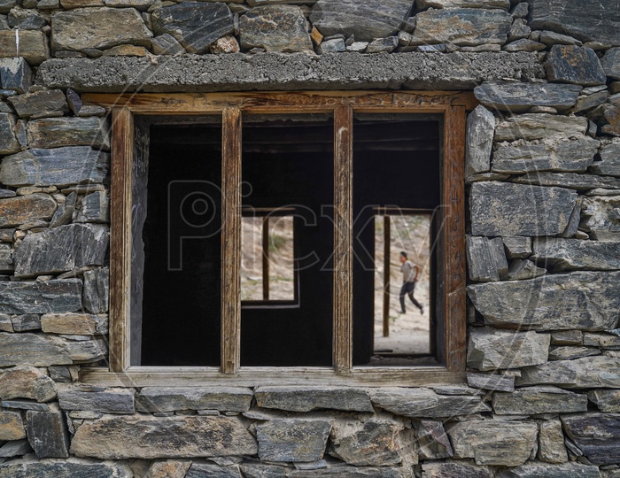 Wooden Window frames Of Houses In Leh