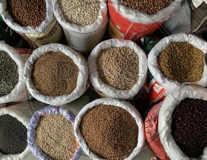 Various types of beans and grains