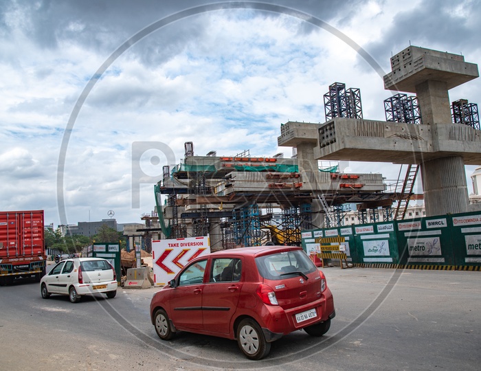 Commuting Vehicles Taking Diversion  For Metro Constructions By BMRCL  in bengaluru City