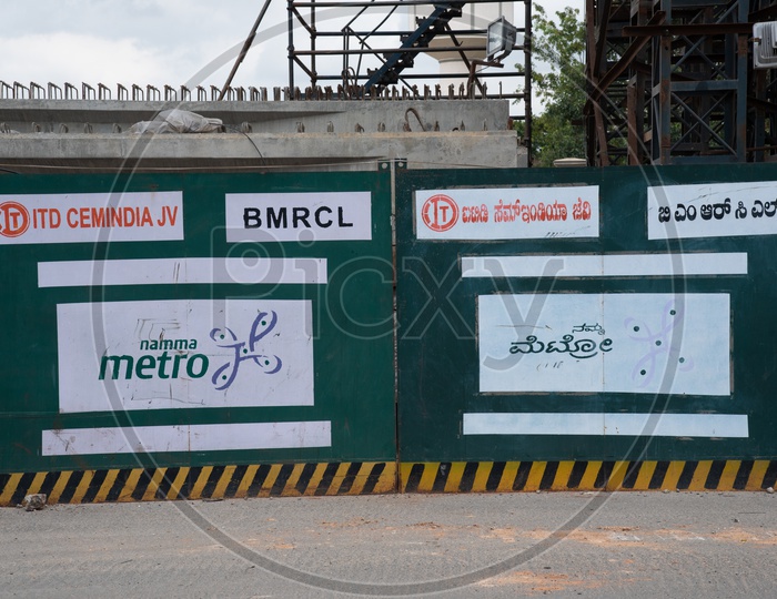 Metro Construction Site With Barricades By BMRCL  In Bengaluru City