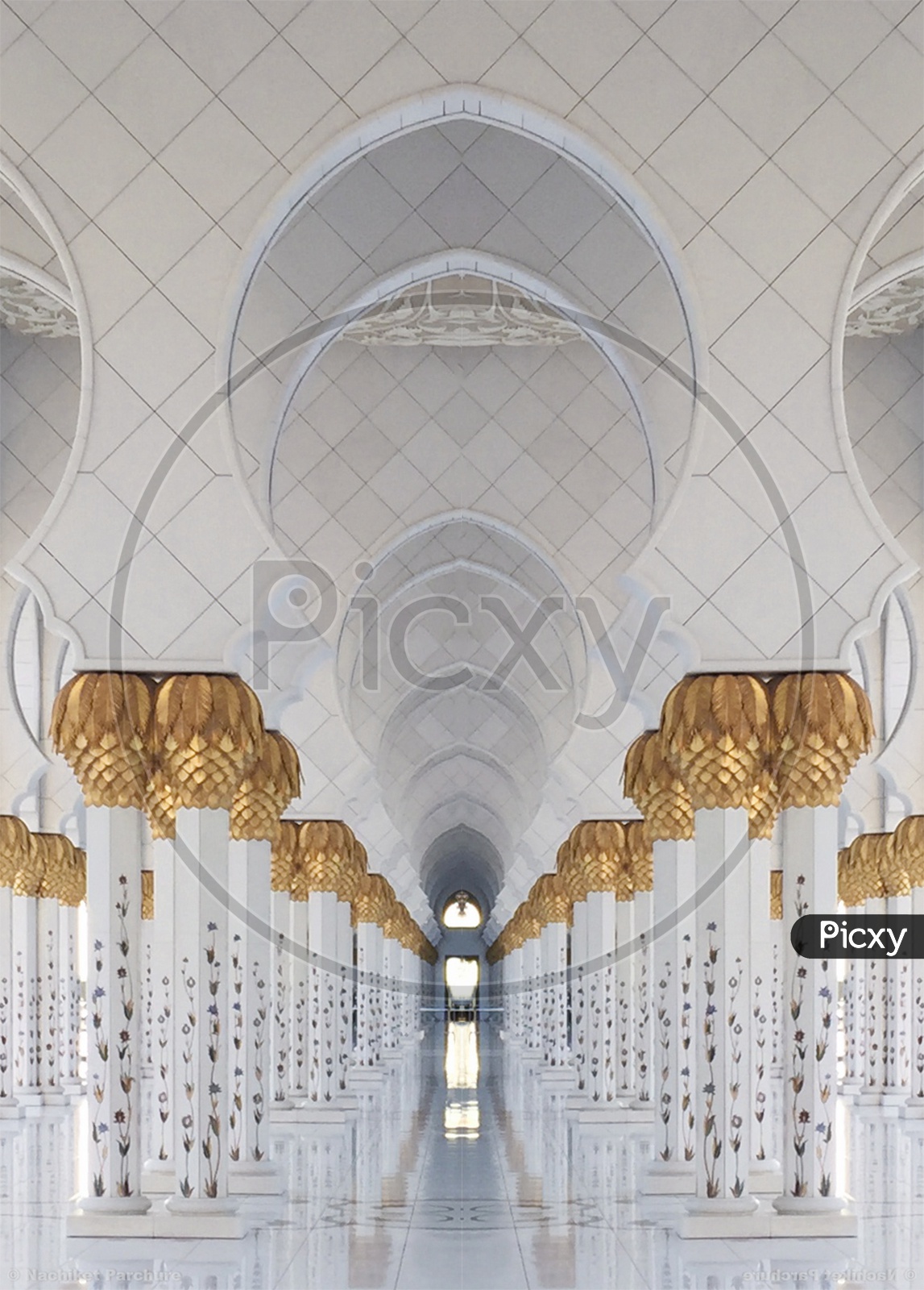Architecture Of a Grand Bur Dubai Masjid Mosque With White Marble and Interior Gold Decoration