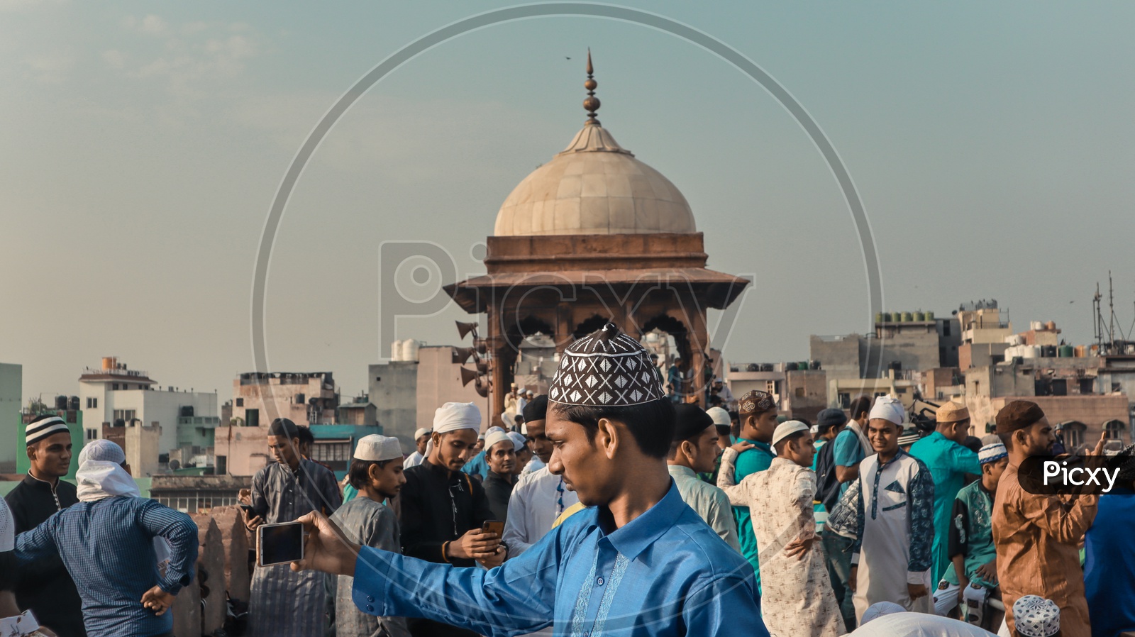 A Muslim Devotee Taking Selfie At Jama Masjid During Ramdan Ramzan  Eid-ul-fitr Prayers