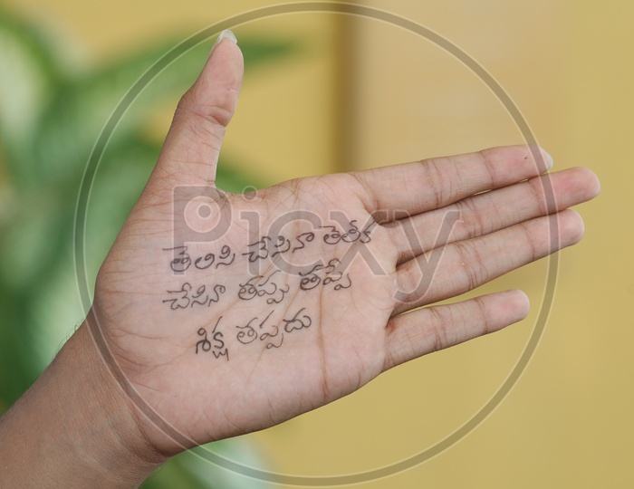Telugu Words Written on a Woman Hand