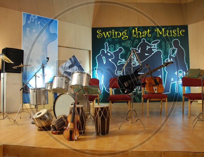 Music Band Instruments on a Stage