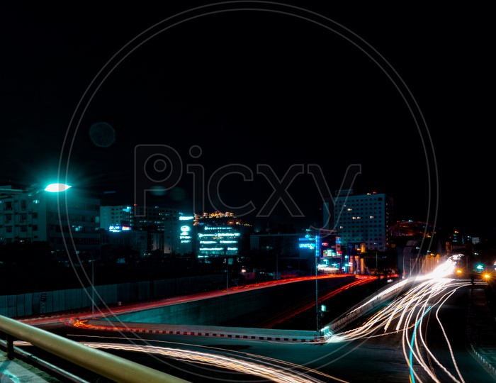 long exposure shot of traffic at night from flyover