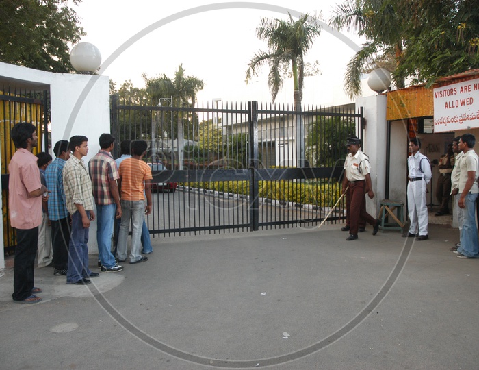People waiting at Annapurna Studios Entry Gate