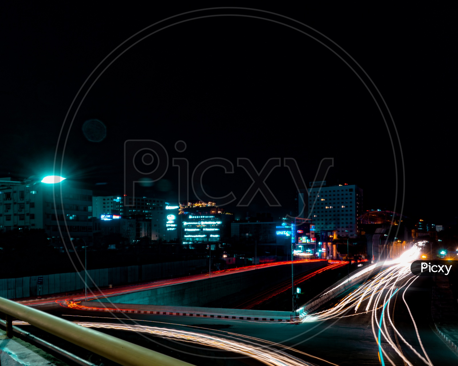 long exposure shot of traffic at night from flyover