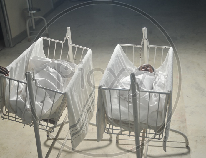 New Born Baby Twins In a Hospital Swings