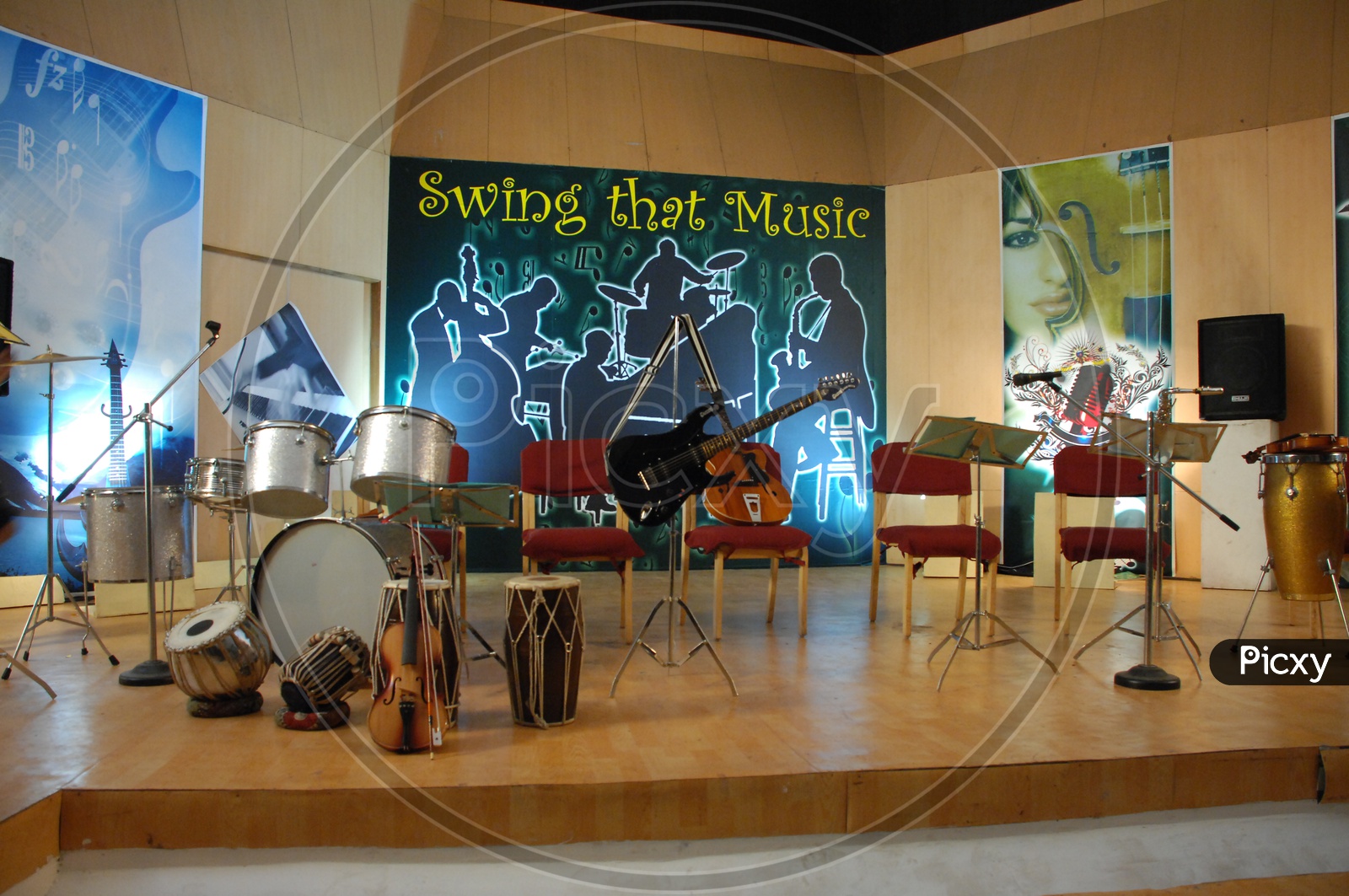 Music Band Instruments on a Stage