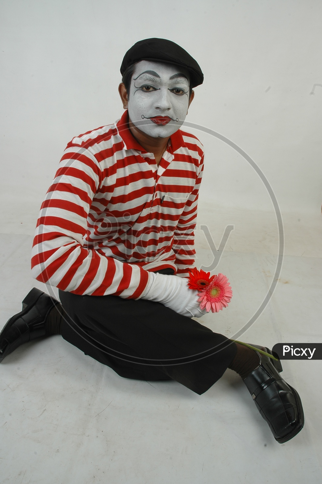 Image of Male Mime Artist With Gestures Isolated over White Background