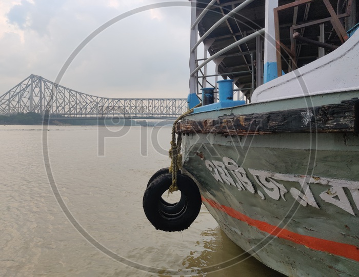Boat ferry on Hooghly river at Howrah Bridge