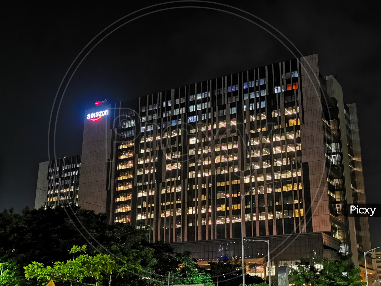 Image of Amazon Hyderabad Campus Building shot in the nightLM210004Picxy