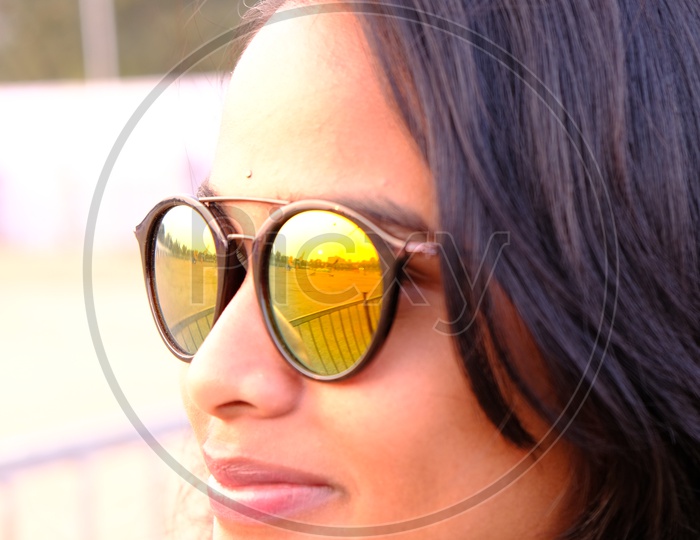 Young Indian Girl Woman Wearing  Shades  Sunglasses