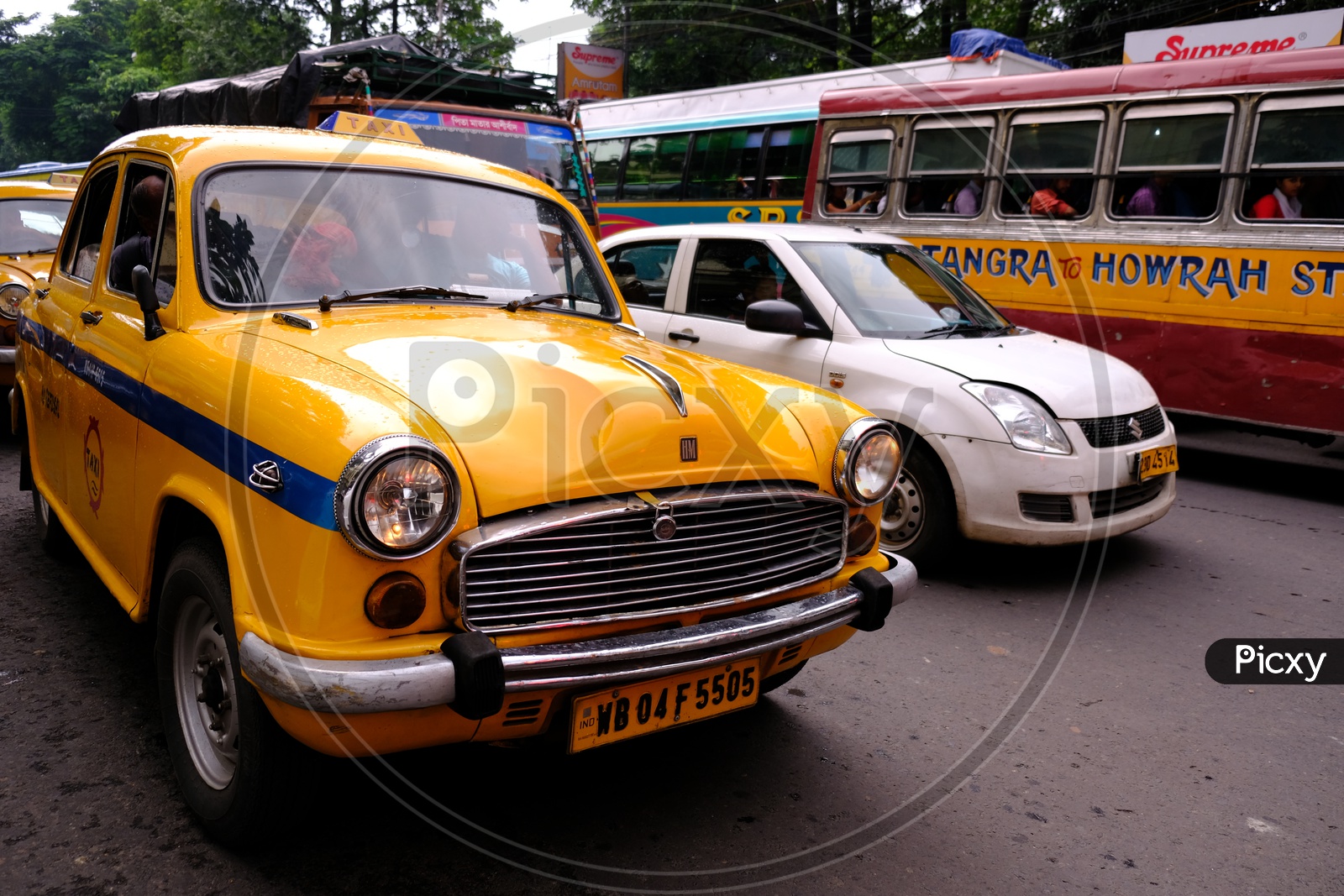 Yellow Ambassador Taxi on Kolkata  Roads