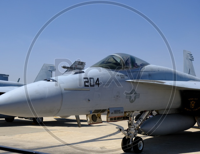 US Navy Boeing F/A-18E Super Hornet fighter At Bangalore Aero India Show 2019