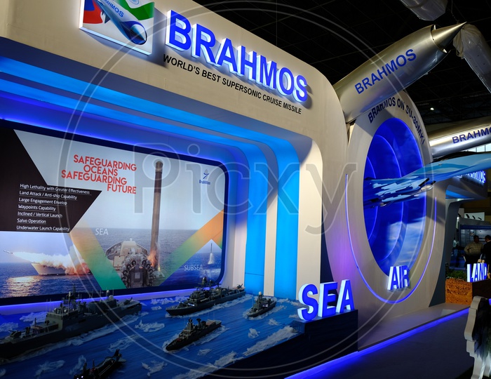 BrahMos is a ramjet supersonic cruise missile  displayed at Bangalore Aero India 2019