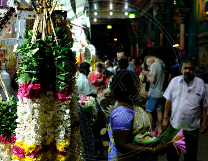 Flower Garland Vendor Stall on the Streets Of   Temples