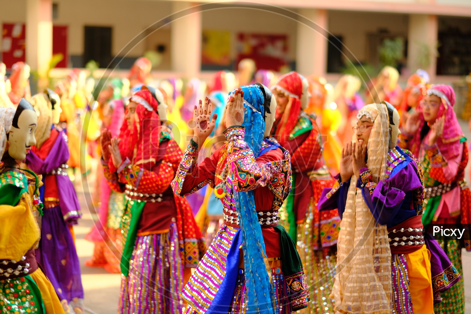 Indian Girl Students In Tribal Girls  Outfits And Dancing  In a School Fest