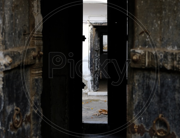 Old traditional Wooden Doors Of Sitaram bagh temple