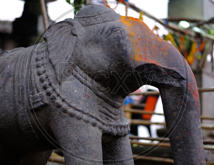 Stone Carving Of an Elephant In Indian Hindu temples