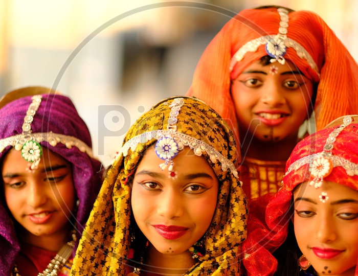 Indian Girl Students In Tribal Girls  Outfits   In a School Fest