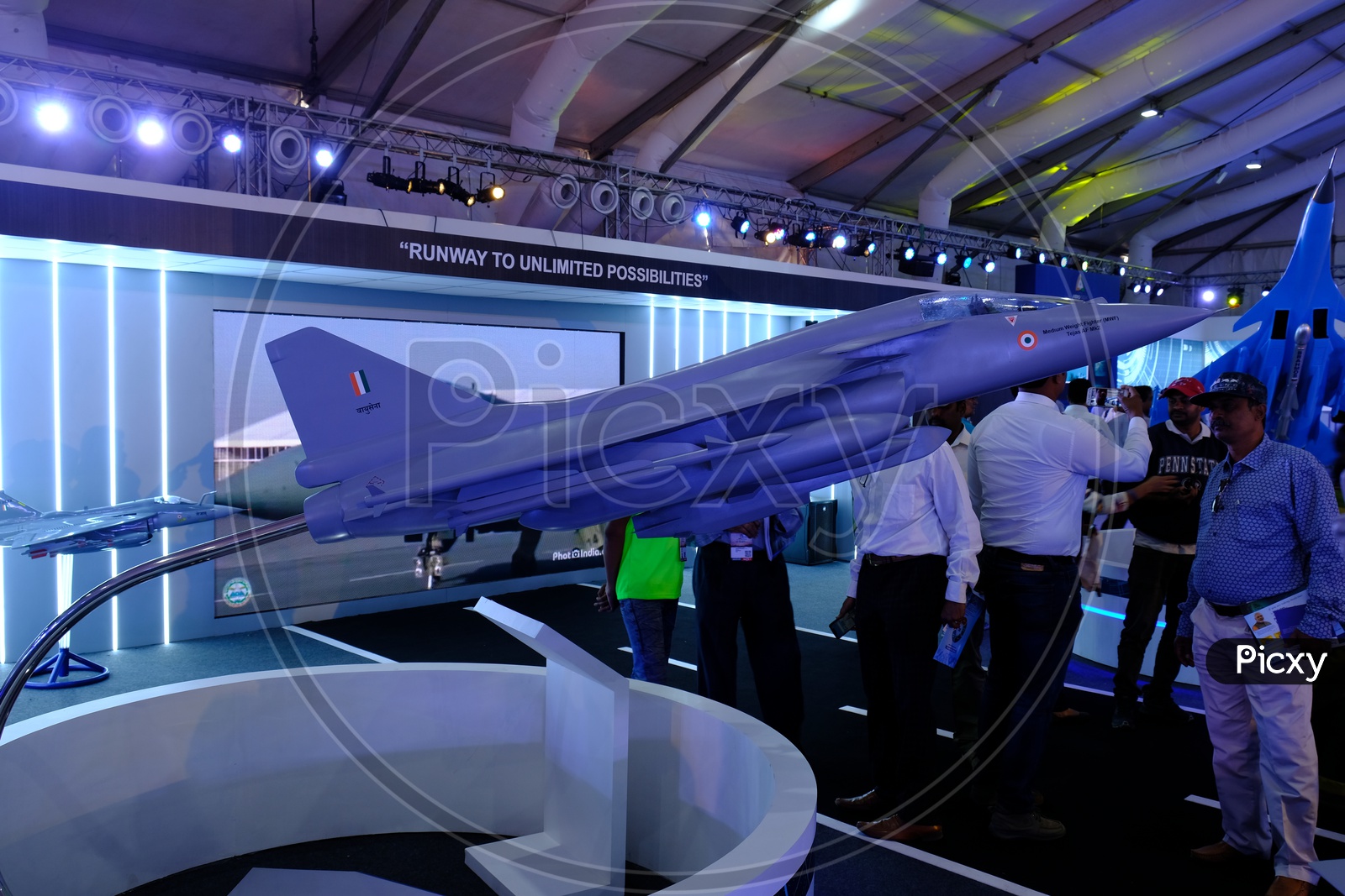 A model of HAL Tejas Mk 2 Medium Weight Fighter (MWF) showcased at Aero India 2019