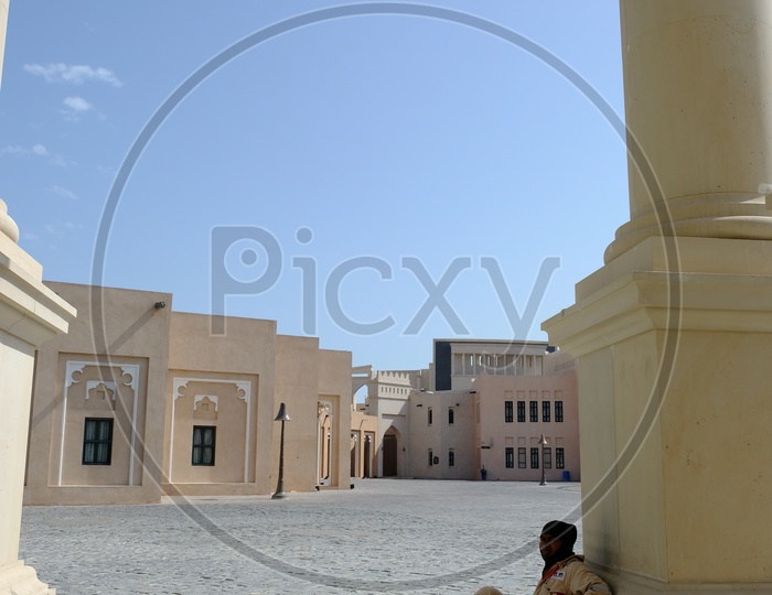 Man taking shade, Drama theatre and cultural center at Katara Cultural Village