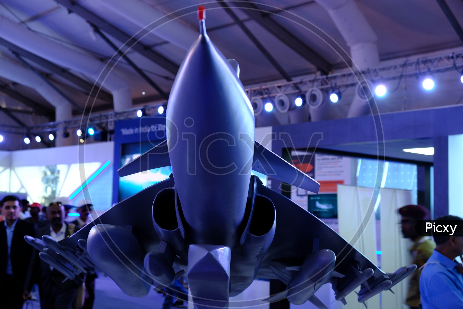 A model of HAL Tejas Mk 2 Medium Weight Fighter (MWF) with Canards showcased at Aero India 2019