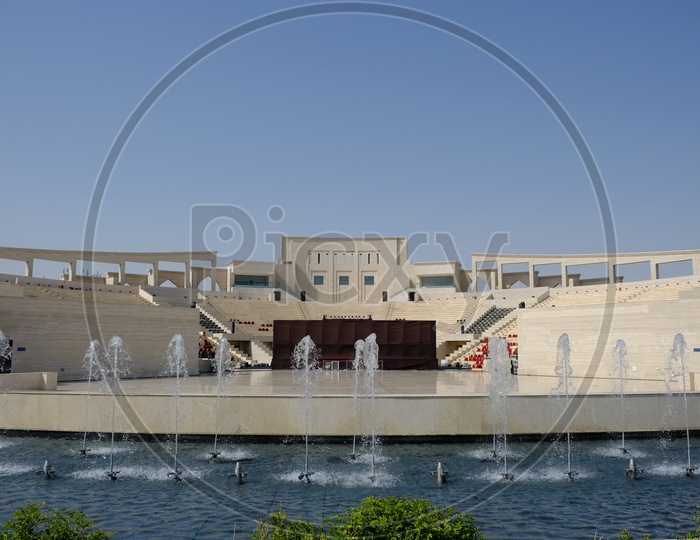 Fountains in front of Amphitheater,  Katara Cultural Village