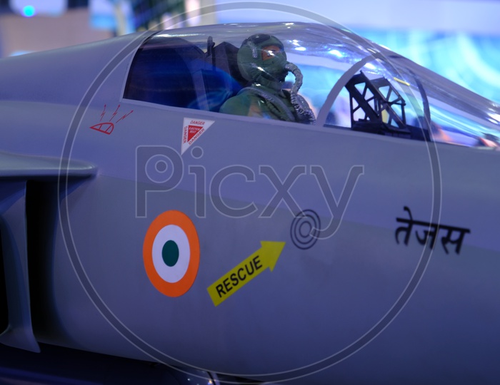 A model of HAL Tejas showcased at Aero India 2019