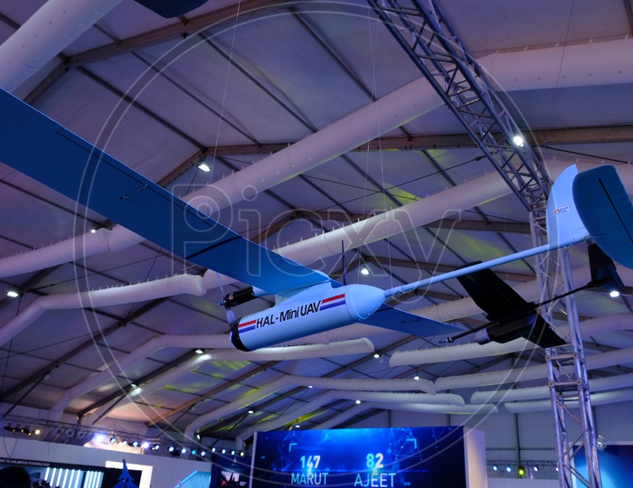 A Model of HAL Mini UAV displayed at Bangalore Aero India Show 2019