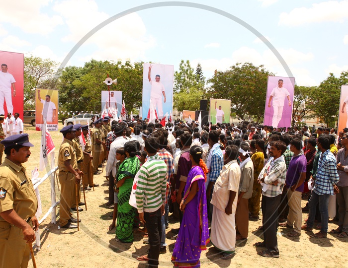 Crowd Of People Gathered At a political party Public Meeting