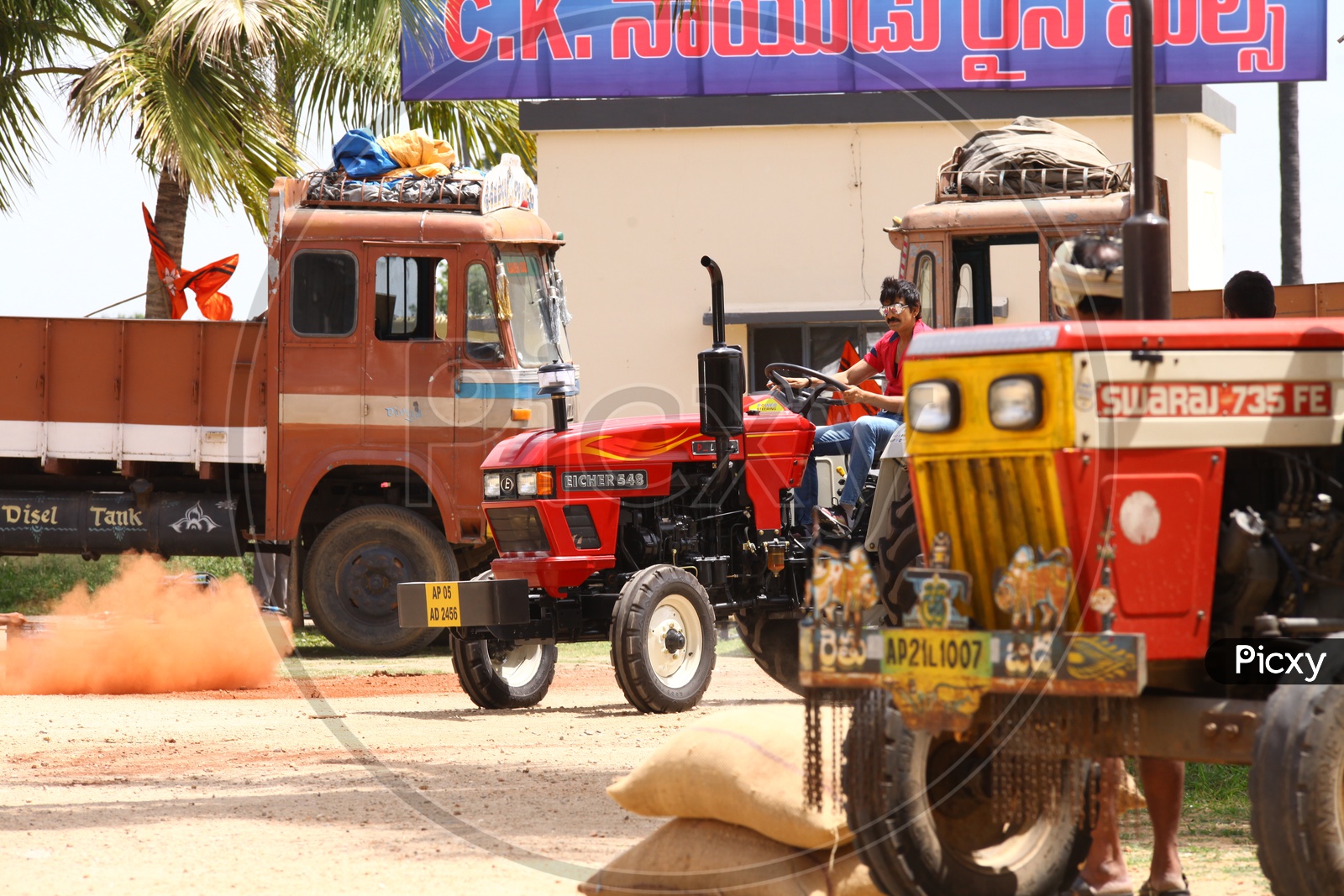 Indian Actor Ravi Teja on Tractor