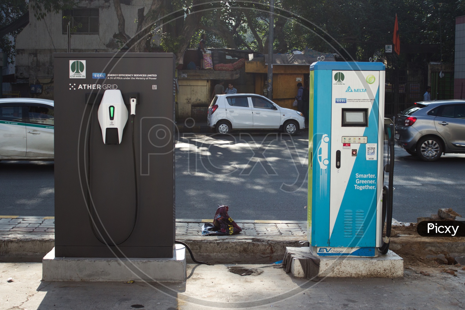 Electric vehicles charging units installed in Connaught Place in Delhi