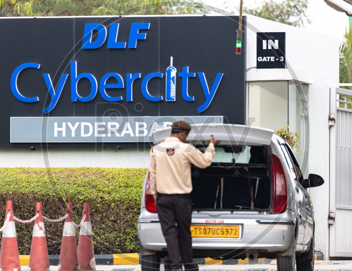 Security checking at DLF Cybercity Hyderabad Campus Entrance