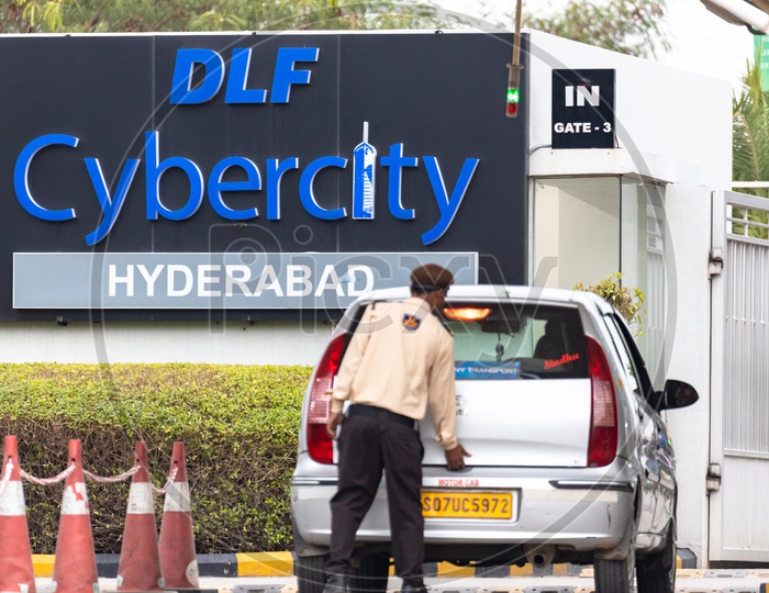 Security checking at DLF Cybercity Hyderabad Campus Entrance