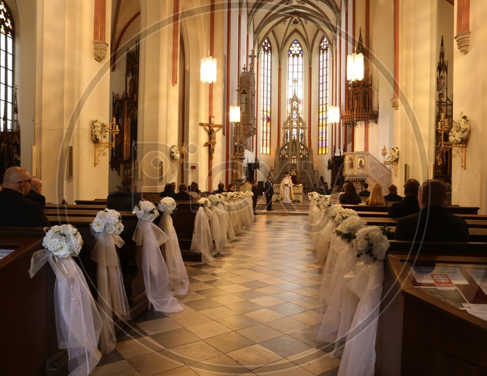 Decorated Church Interior For a Wedding