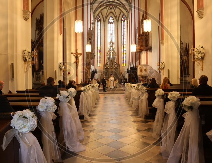 Decorated Church Interior For a Wedding