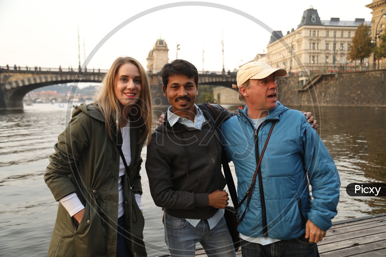 Indian Man Posing With  Foreigners