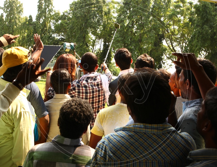 Crowd Cheering at a Movie Shooting spot