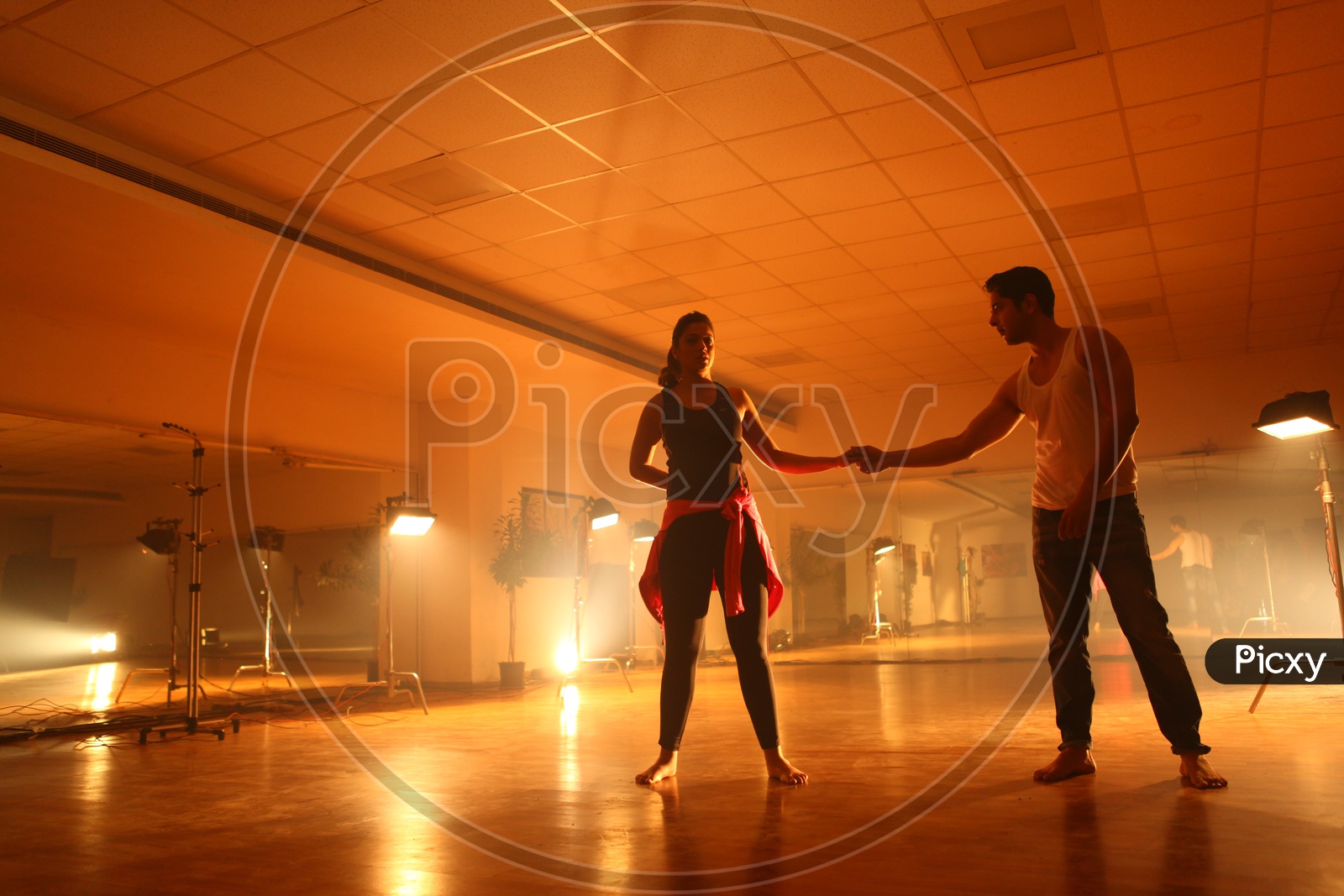 Young Dancers Couple  Practice on Floor