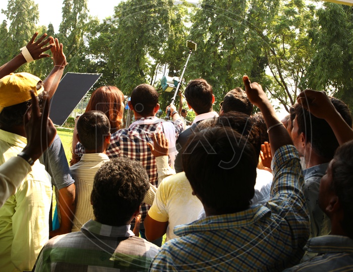Crowd Cheering at a Movie Shooting spot