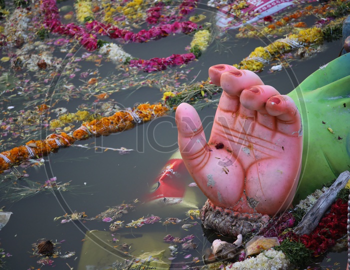 Ganesh Idols Visarjan Nimarjan In Hussain Sagar Lake At Tankbund During Ganesh Festival