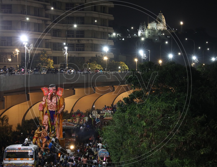Ganesh Idols Procession During Ganesh Nimarjanam Visarjan  At Tank bund Roads