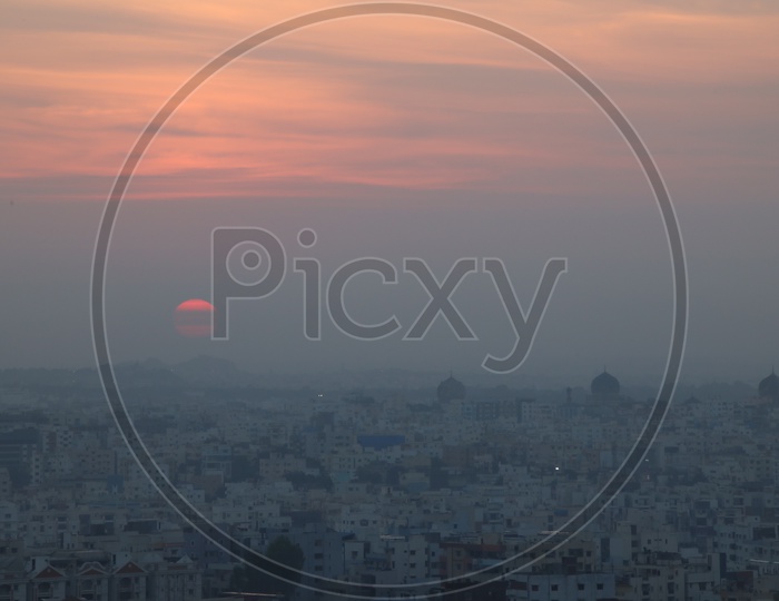 Hyderabad Cityscape and Sunset in Background