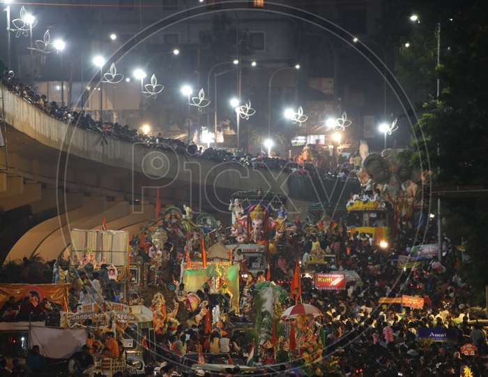 Ganesh Idols Procession During Ganesh Nimarjanam Visarjan  At Tank bund Roads