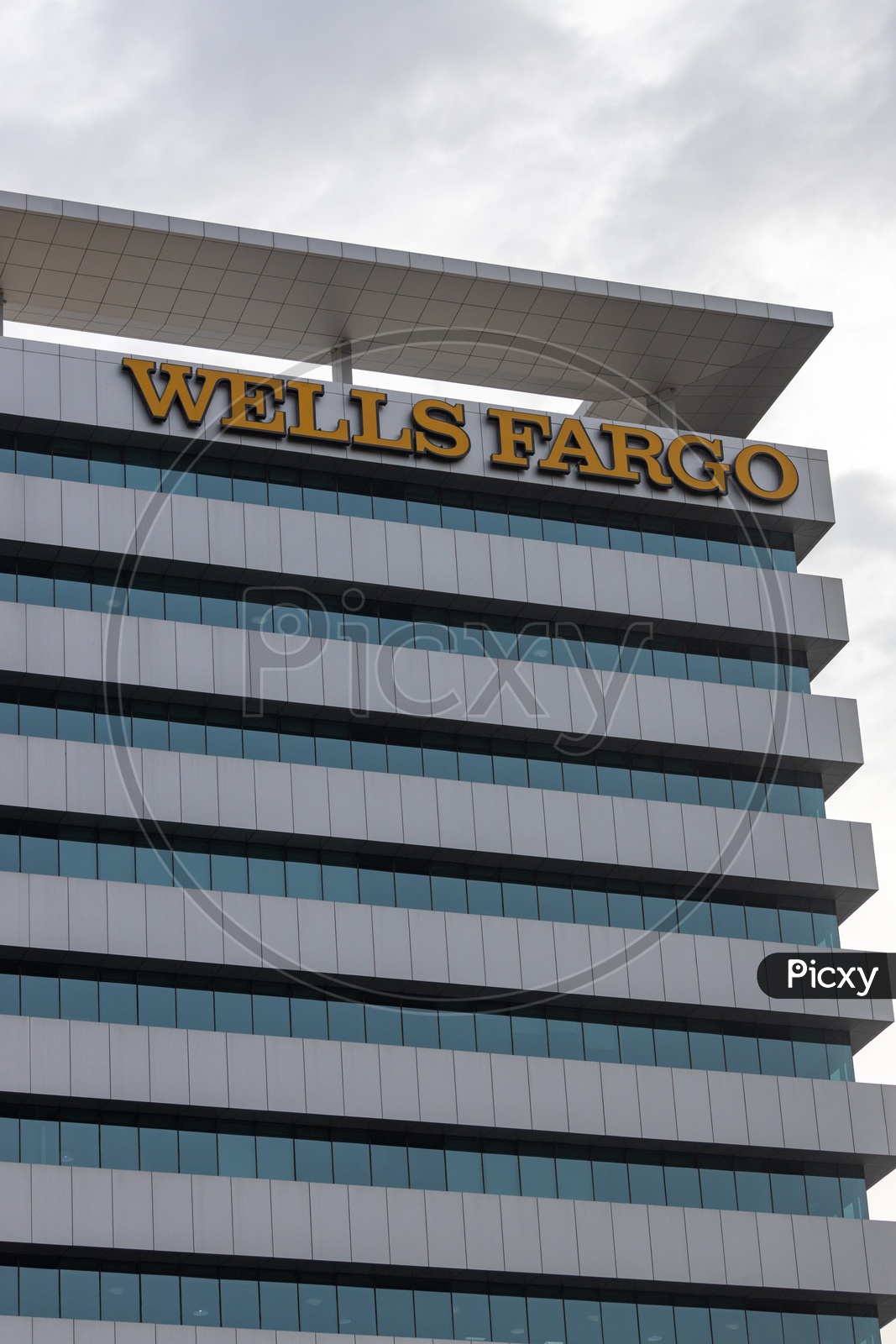 Wells Fargo  Corporate Company Name On Office Building Facade