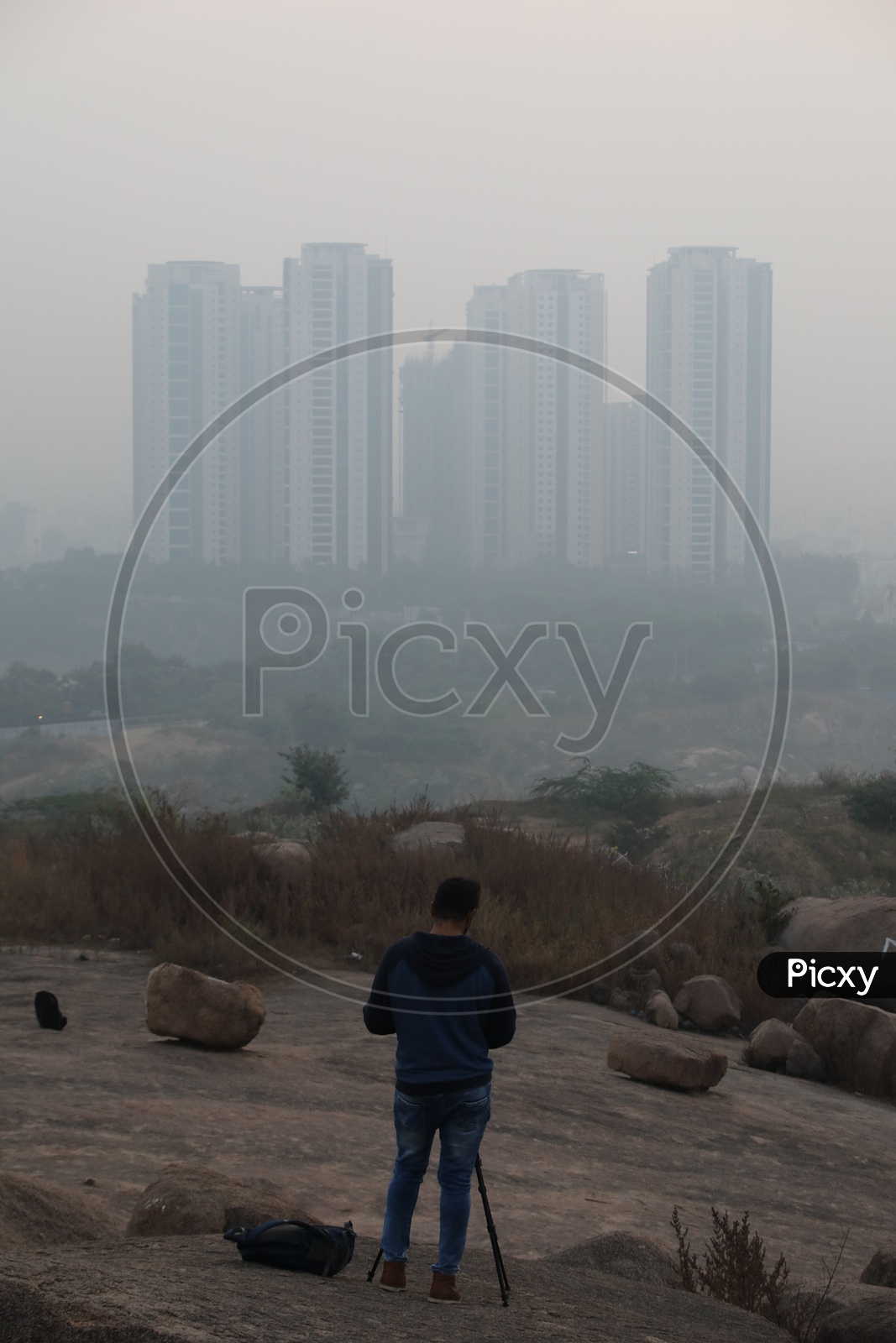Photographers On Kajaguda Hills Capturing The High Rise Buildings With City Scape View
