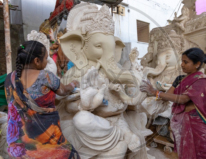 Ganesh Idol Making In Dhoolpet For Ganesh Festival By Artists In Workshops