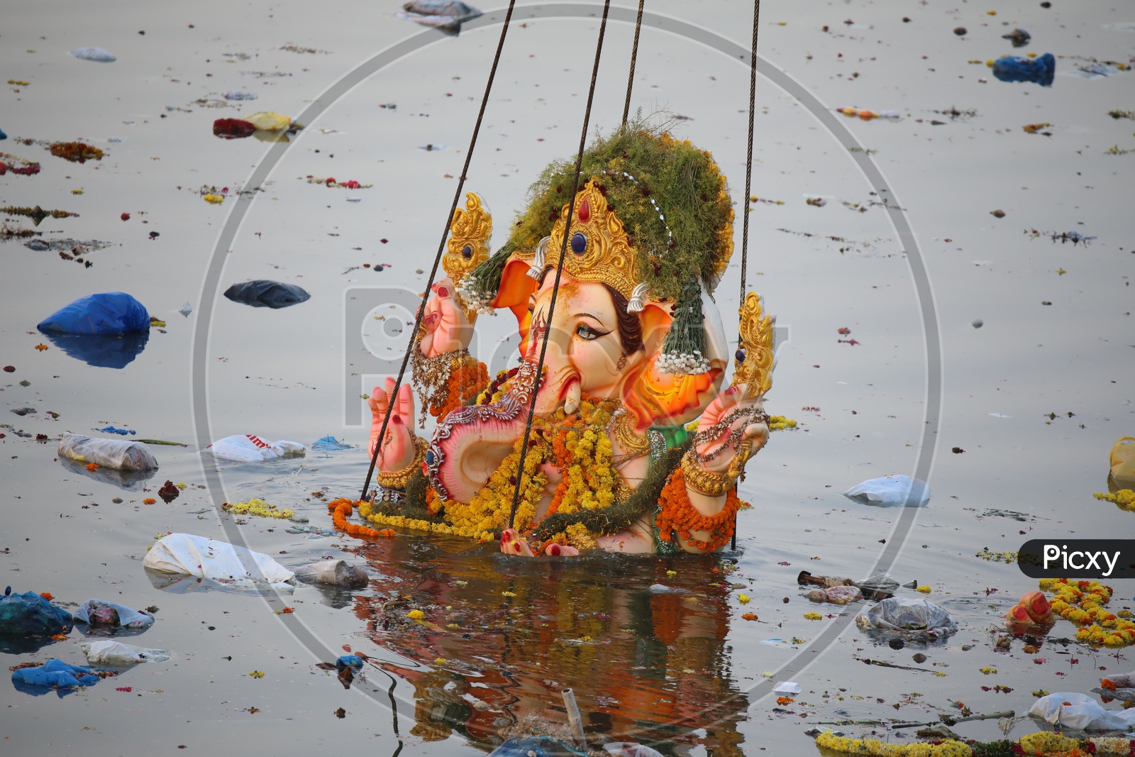 Ganesh Idols Nimarjan Visarjan In Hussain Sagar Lake With Heavy Cranes
